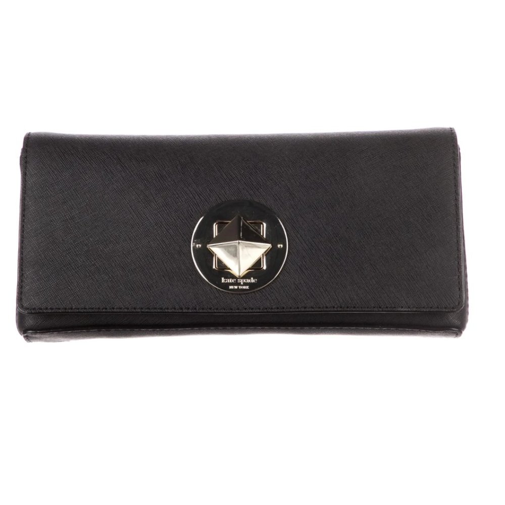 KATE SPADE NEW YORK Saffiano Leather Black and Gold Clutch, EUC